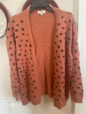 Umgee Rust and Black Open-Front Polka Dot Cardigan
